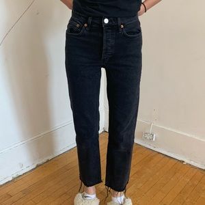 Re/done black straight leg high waisted jeans - 25